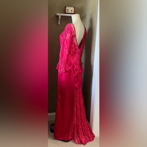 J.C. Penney Vintage 80s Pink Lace Satin Party Prom Dress size 11/12 - Picture 5 of 16